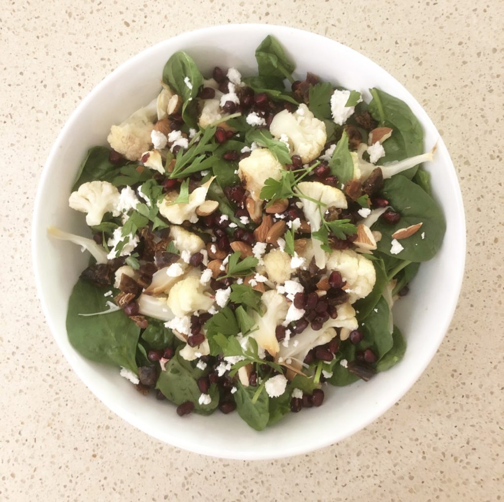 Cauliflower, date & pomegranate salad